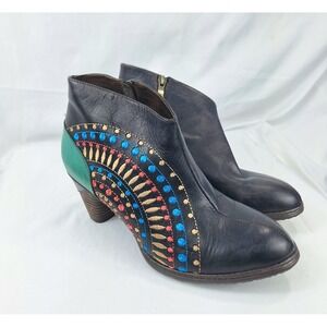 L'Artiste Spring Step Rhapsody Black Leather Embroidered Ankle Boots Womens 39